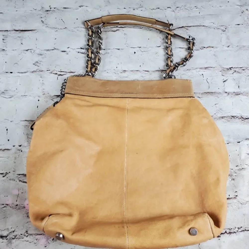 Olivia Harris Square Flap Shoulder Bag Purse Handbag Tan Leather Tote Classic